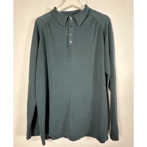 Alfani Men's Long Sleeve Polo Shirt Button Up Knitted Merino Wool Green Size XL - Picture 1 of 7